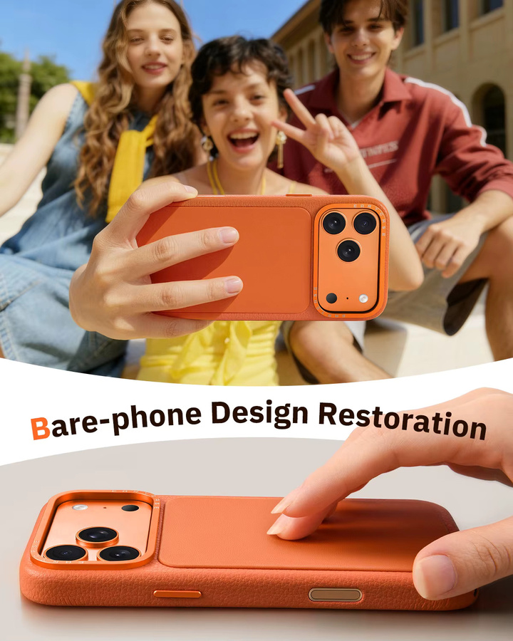 Oatsbasf Leder-Handyhülle für iPhone 17 Pro Max und iPhone 17 Pro mit Magnetfunktion und Kamerasteuerung in Schwarz oder Orange - Bild 3