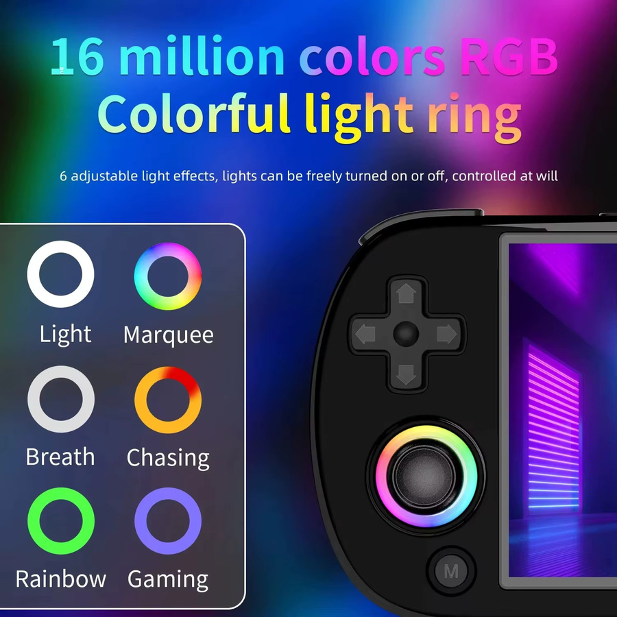 ANBERNIC RG40XX H Handheld-Spielkonsole mit 4 Zoll Bildschirm, Linux-System, Joystick und RGB-Lichteffekt in Schwarz - Bild 2
