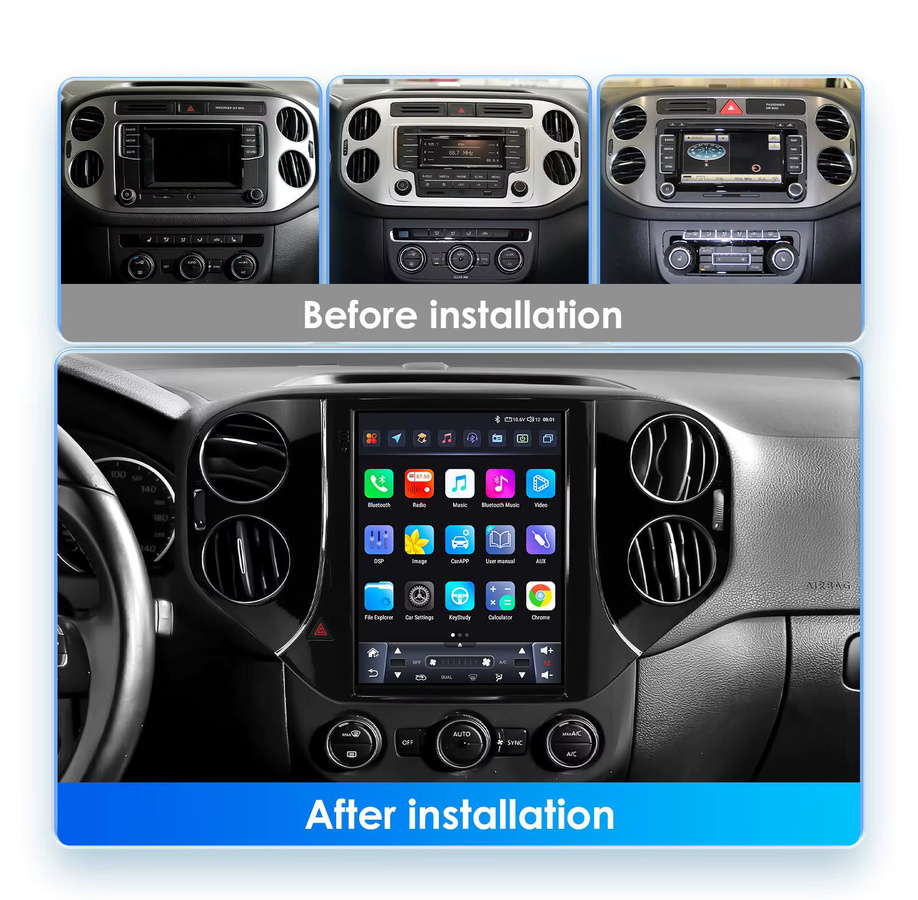 Hizpo Android 13 Autoradio für VW Tiguan 1NF (2007-2016) mit 9,7 Zoll vertikalem Tesla-Stil Bildschirm, GPS und 4G, Carplay, Schwarz - Bild 2