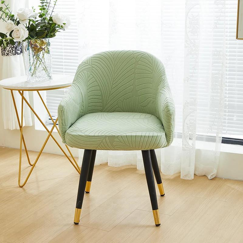Rutschfester Jacquard-Stuhlbezug mit floralem Blättermuster in Grün für Büro-Hochsessel und Esszimmerstühle, elastisch und waschbar - Bild 1