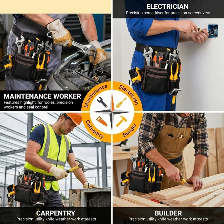 XMSJ Werkzeuggürtel Elektriker-Werkzeugtasche mit Hammerhalter und Organizer in Blau oder Schwarz - Bild 6