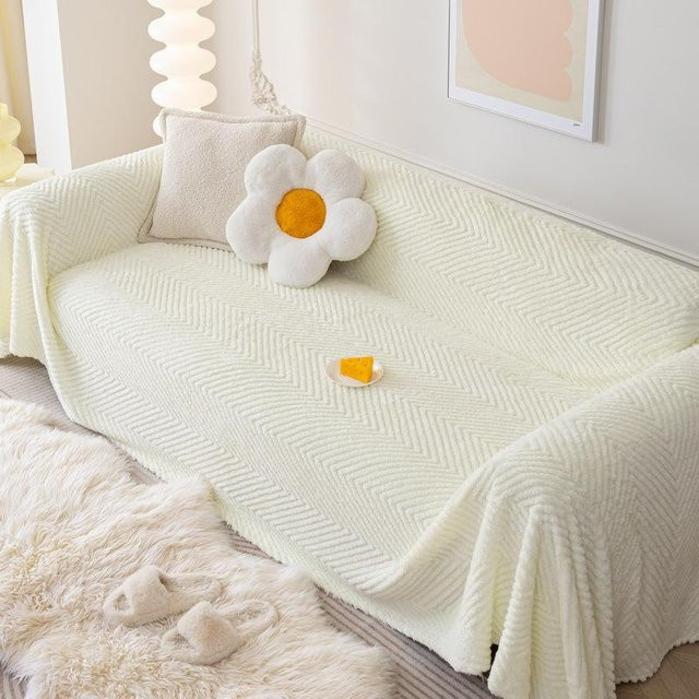 Sofaüberwurf Super Six in Weiß im nordischen Stil aus Baumwolle, B/B: 180 x 130 cm - Bild 1