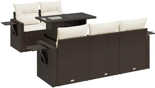 vidaXL 6-teilige Garten-Sofagarnitur aus Poly-Rattan mit Kissen in Braun - Bild 1