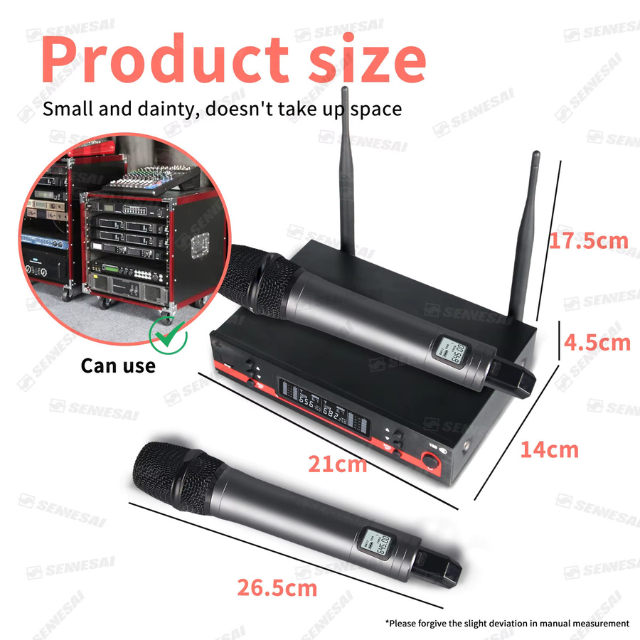 SENNESAI Em100g3 Professionelles Duales Drahtloses UHF Mikrofon-System mit 2 Kanälen, Dynamisches Metall-Handmikrofon in Schwarz - Bild 6