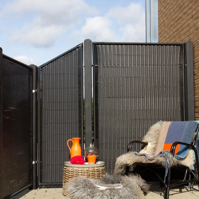Sichtschutzzaun Trend Polyrattan in Schwarz mit Aluminiumgestell, Höhe: 115 cm, Breite: 140 cm - Bild 1