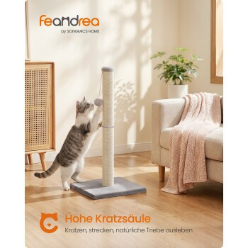 Feandrea Kratzbaum für Katzen aus natürlichem Sisal mit integriertem Spielzeug, Hellgrau, B/T/H: 40 x 40 x 84 cm - Bild 2