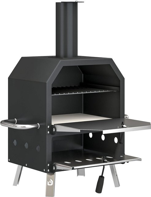 Outsunny Outdoor Pizzaofen aus Edelstahl mit 2 Ebenen, Pizzastein und Pizzaschaufel, holzbefeuert für Garten und Camping - Bild 1