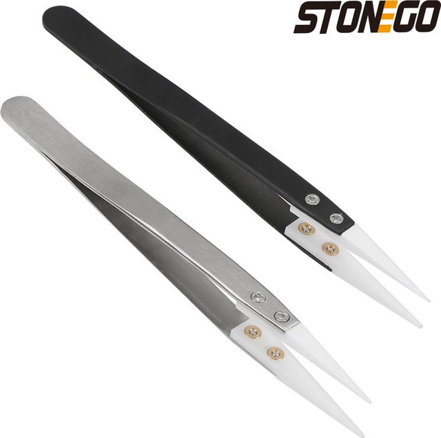 STONEGO Pinzette aus Edelstahl mit schwarzer Keramikspitze, antimagnetisch und hochtemperaturbeständig - Bild 1