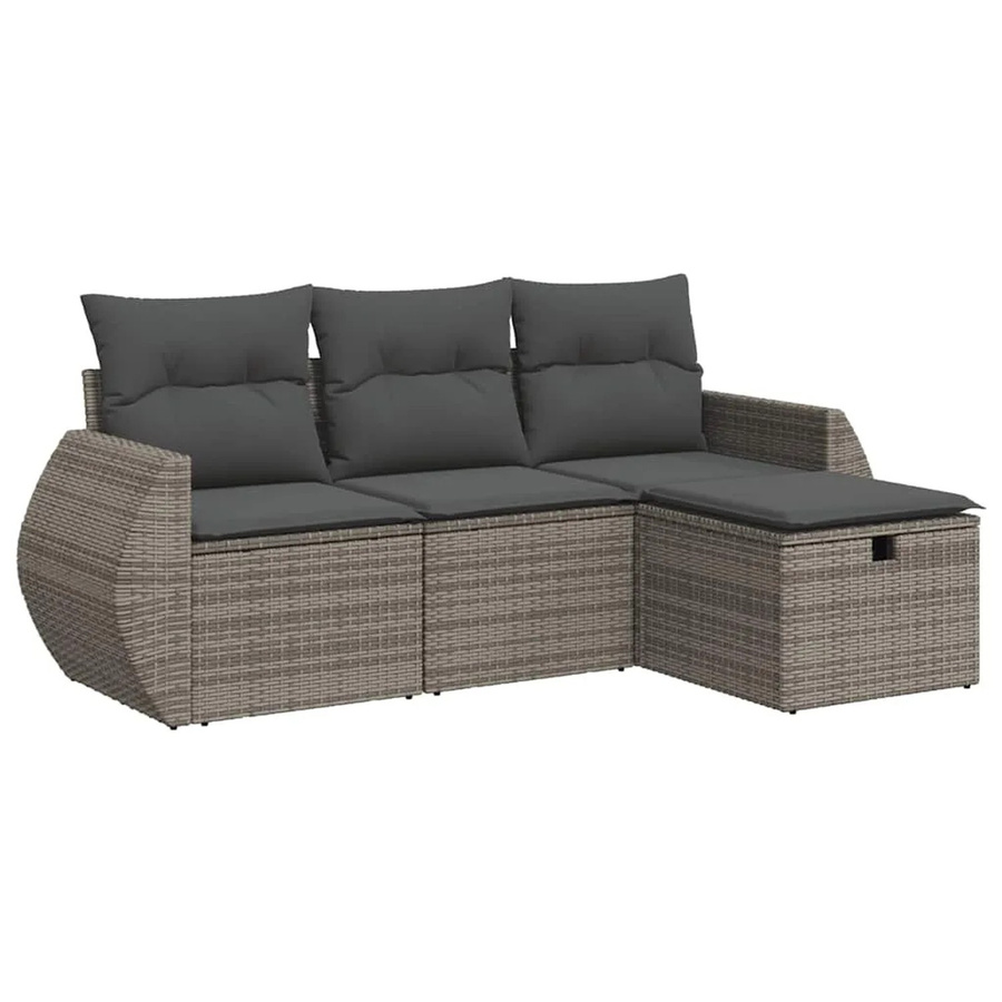 vidaXL 4-tlg. Garten-Sofagarnitur in L-Form mit Ottoman und Kissen, Grau, Poly Rattan - Bild 2
