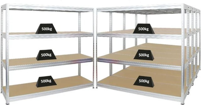 PROREGAL Dino Schwerlastregal Set aus 5 Einheiten, verzinkt, H x B x T: 180 x 200 x 60 cm, Fachlast 500 kg, mit verstellbaren MDF-Holzböden - Bild 1