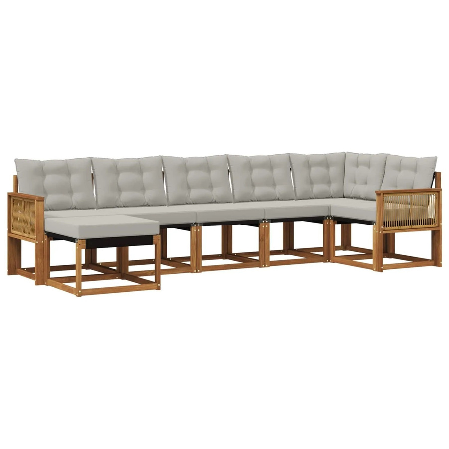 vidaXL Outdoor-Sofagarnitur L-Form aus Akazienholz mit Textilene und Kissen, 7-teiliges Set, Grau - Bild 2