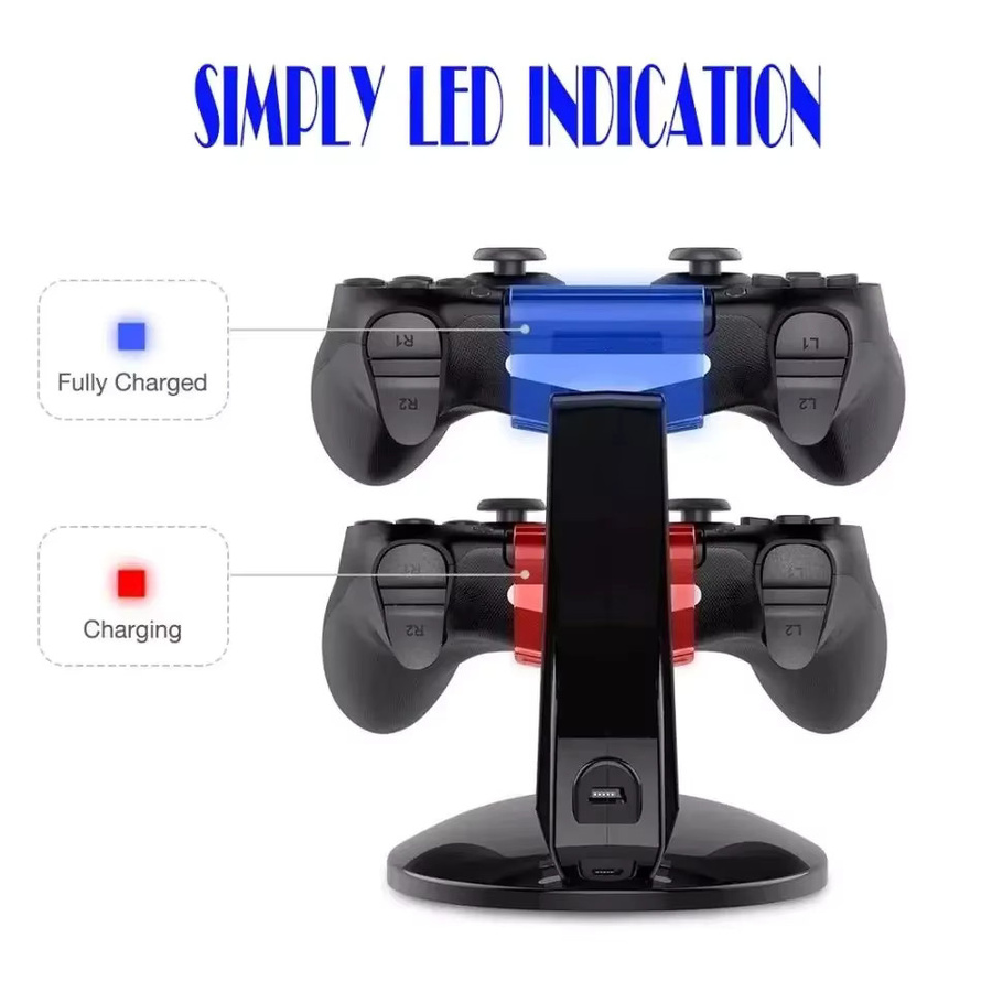 TECTINTER Duales Schnellladegerät für Sony Playstation 4 Controller, LED-Ladestation in Schwarz für PS4 Gamepads - Bild 2