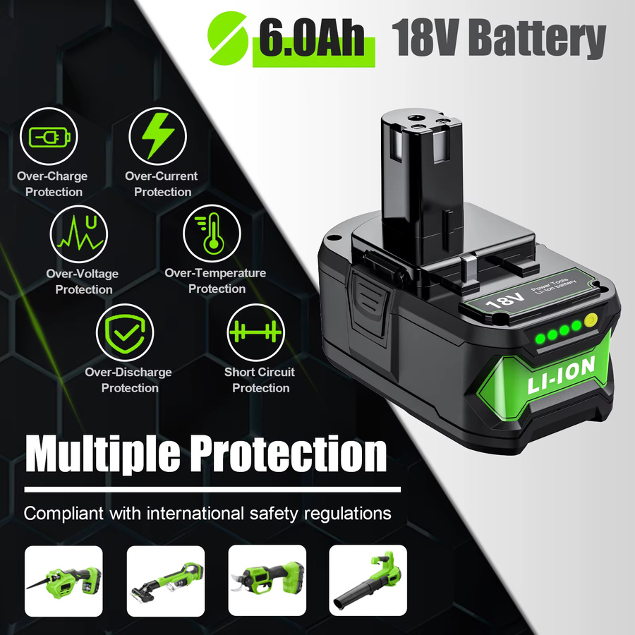 Bonacell Akku-Ersatz für Ryobi 18V Elektrowerkzeuge, kompatibel mit P107 P108 P109, Farbe: Schwarz - Bild 3