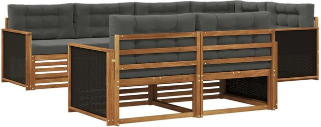 vidaXL Outdoor-Sofagarnitur aus Akazienholz in Natur und Anthrazit mit Kissen und Ecksofa - Bild 1