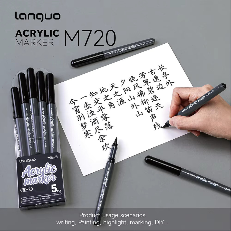 Haile 5er Set Hochglanz Flüssig-Acryl Permanentmarker in Schwarz, Weiß, Gold und Silber, wasserfeste Brush-Stifte für DIY-Handwerk und Malerei - Bild 6