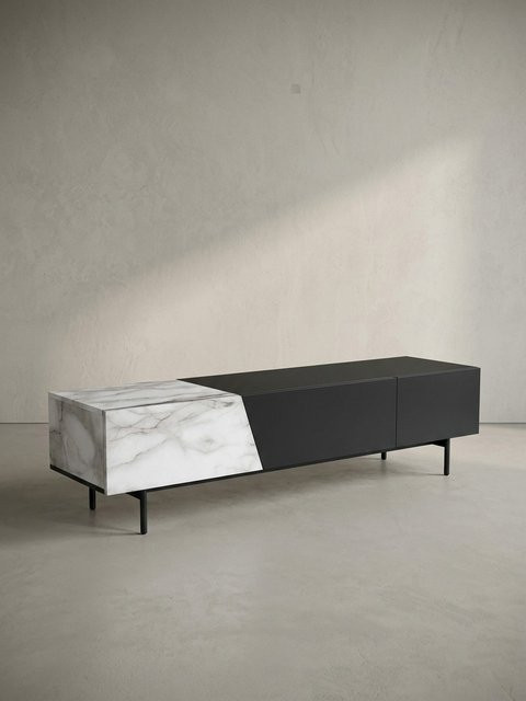 Modernes TV-Lowboard von KADIMA DESIGN in Marmor-Dekor, Weiß-Schwarz-Multicolor, B/T/H: 150 x 40 x 40 cm - Bild 1