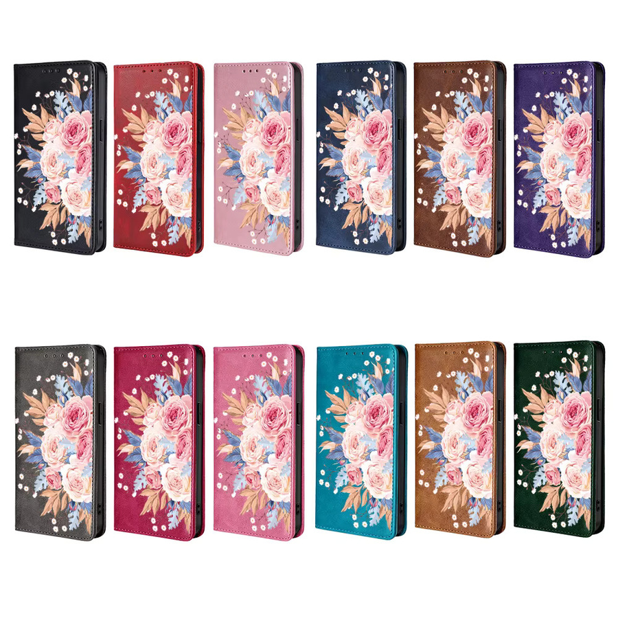 Magnetische Leder Flip Case mit Blumenmuster für Samsung Galaxy S25 Ultra S25 FE S24 S23 S22 Plus A56 A36 A26 A17 A07 Wallet Cover in Braun - Bild 4