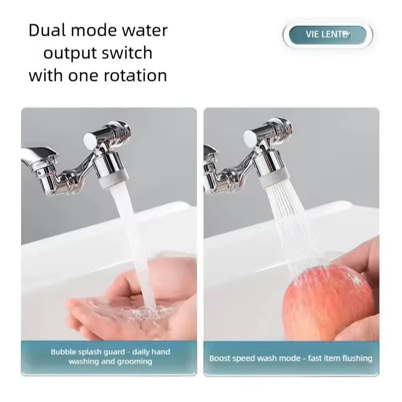 Universal Rotation Extender Wasserhahn Belüfter aus Kunststoff mit Splash Filter für Küche und Waschbecken in Silber - Bild 3
