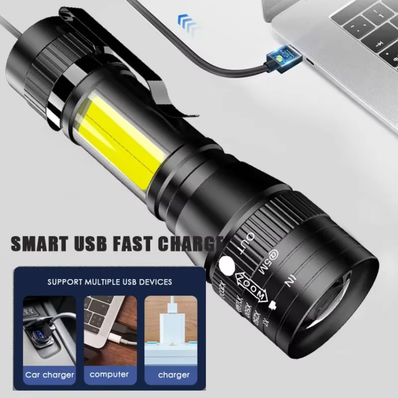 XIWANGFIRE Mini LED Taschenlampe T6, wiederaufladbare USB-Taschenlampe in Schwarz, wasserdicht und leistungsstark für Camping und Outdoor - Bild 4