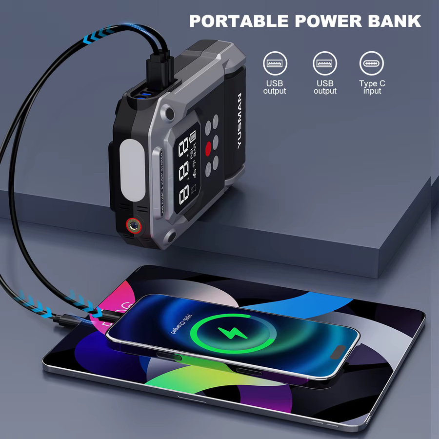 YUSMAN 4-in-1 Notfallstarter in Schwarz mit 26800mAh, 5000A Spitzenstrom, 150PSI Luftkompressor und Powerbank für 12V-Fahrzeuge - Bild 4