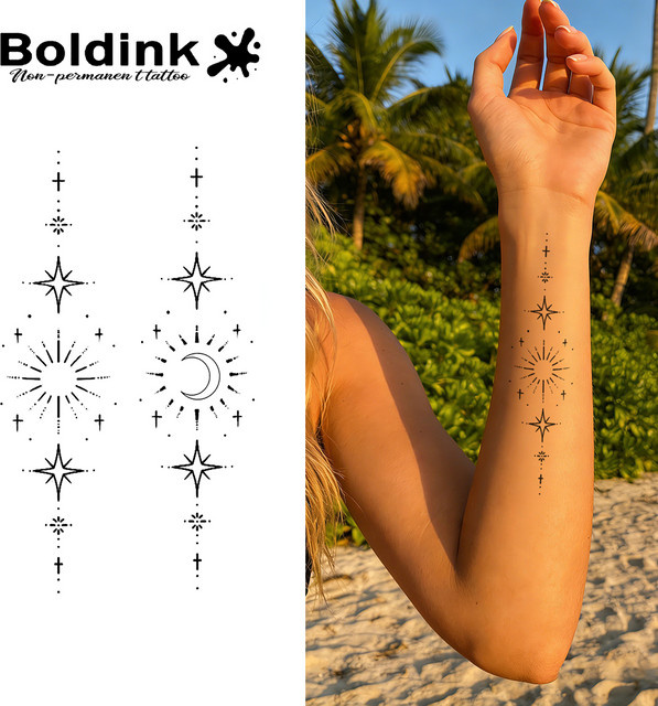 BOLDINK Star Moon Glow Tattoo-Aufkleber, Unisex - Bild 1