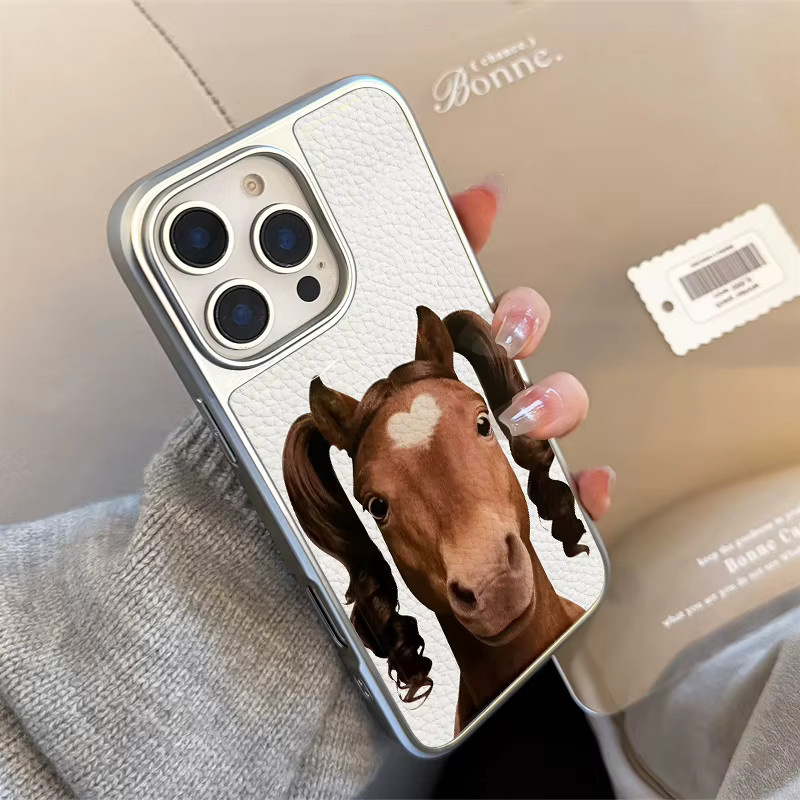AIR PLUS Handyhülle mit Pferdeschwanz-Design und Lederstruktur für iPhone 11 bis 16 Pro Max, sturzsicher - Bild 2