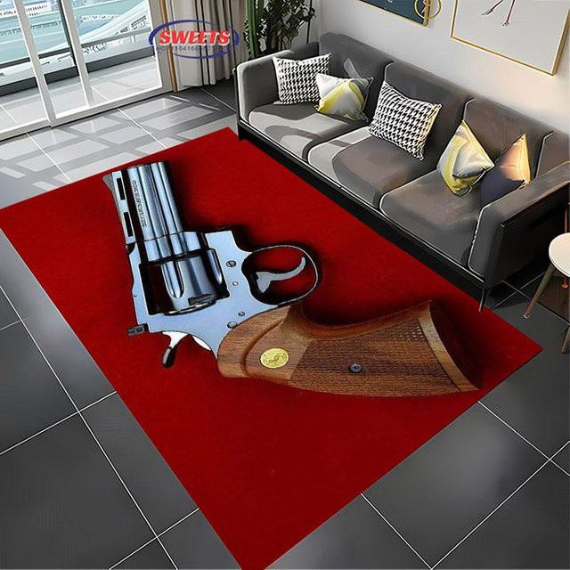 Rutschfester Teppich mit 3D Sturmgewehr und Pistolen Motiv von JGJG, rot, B/T: 60 x 40 cm - Bild 1