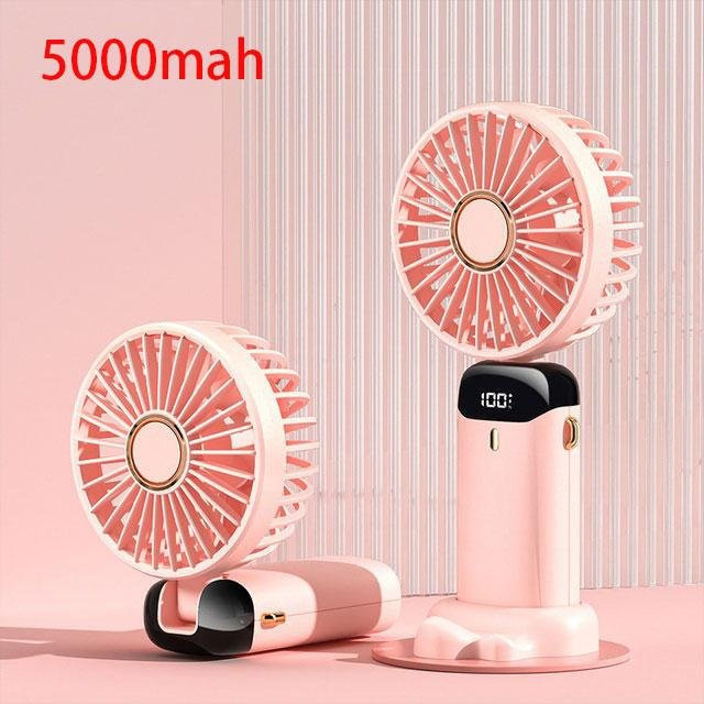 JQIQLY Mini-Handhalsventilator mit LED-Digitalanzeige und 5 einstellbaren Stufen, rosa, wiederaufladbar über USB - Bild 1