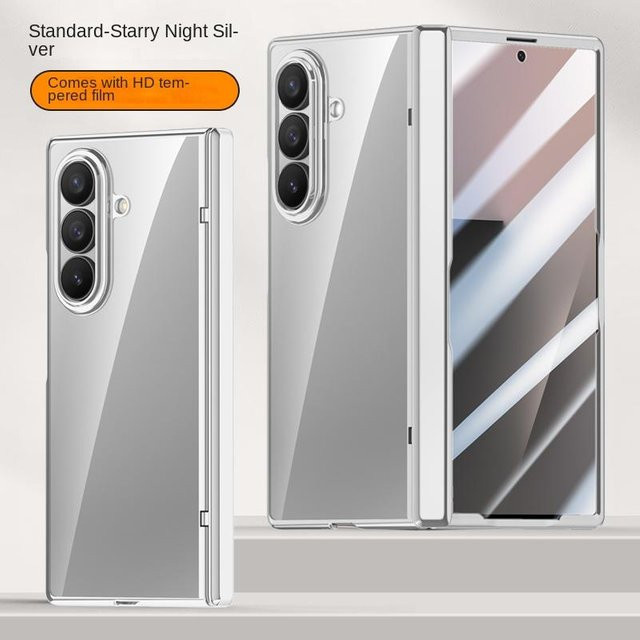 Samsung Galaxy Z Fold 7 Magnetische Hülle in Silber mit integrierter gehärteter Glas-Frontfolie und Anti-Fingerabdruck-Schutz - Bild 1