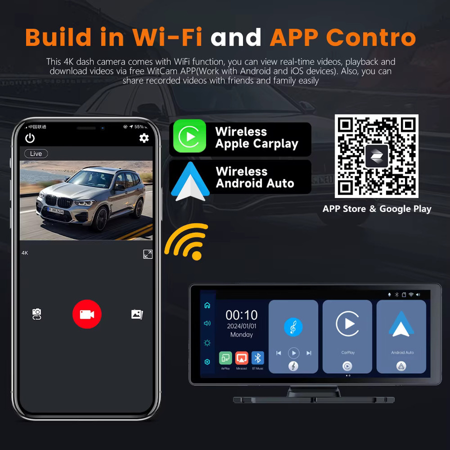 BEPOCAM 8,1 Zoll Carplay Bildschirm für Auto mit Android Auto, Bluetooth, AUX und FM, Multimedia Video Player in Schwarz - Bild 4
