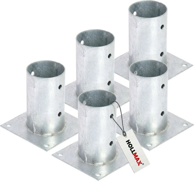 HOLLMAX Pfostenträger Aufschraubhülse für Rundholzpfosten, 5 Stück, Verzinkt, Silber, 80 mm - Bild 1