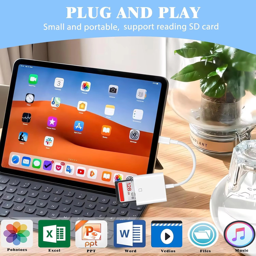 USB-C-Speicherkartenleser SD-Adapter in Weiß für iPhone 16 15, Huawei und Xiaomi als Datenkonverter für Kamerakarten - Bild 2