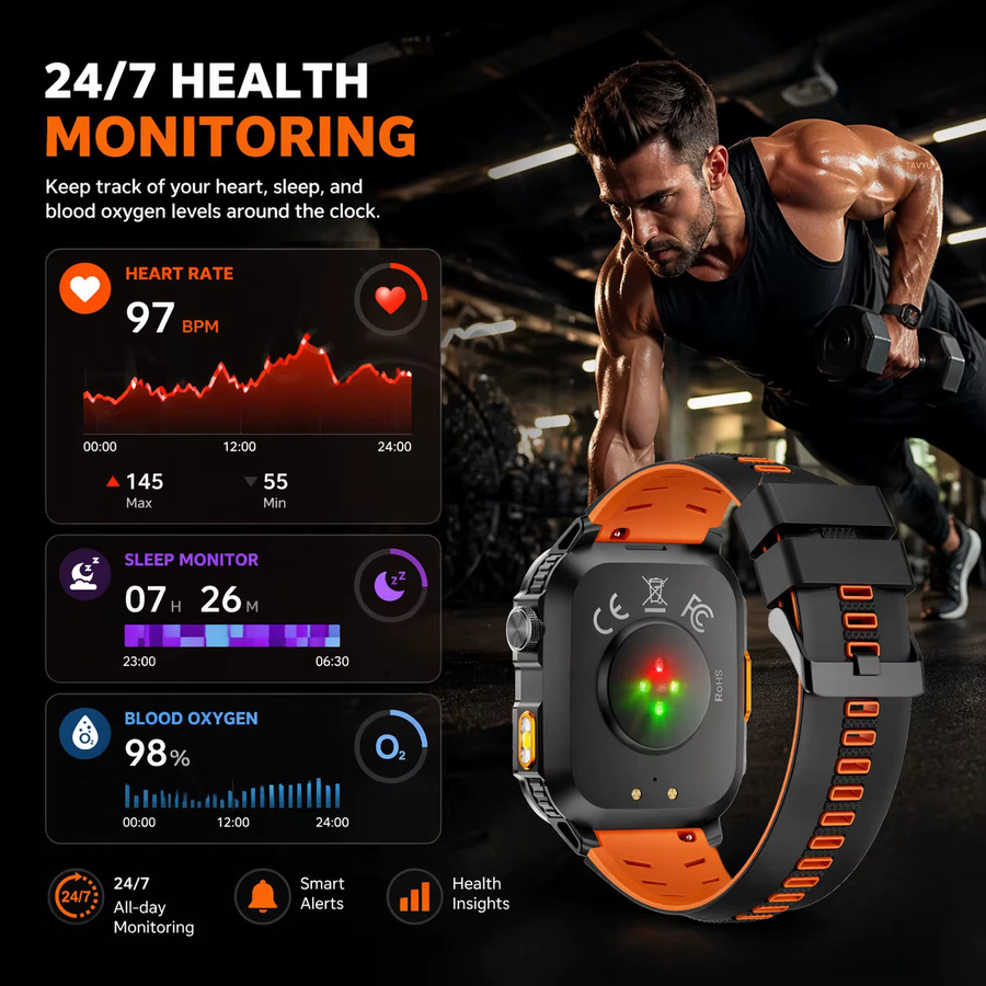 GUHUAVMI Smartwatch, Schwarz, GPS, Silikon, 2,01 Zoll - Bild 4