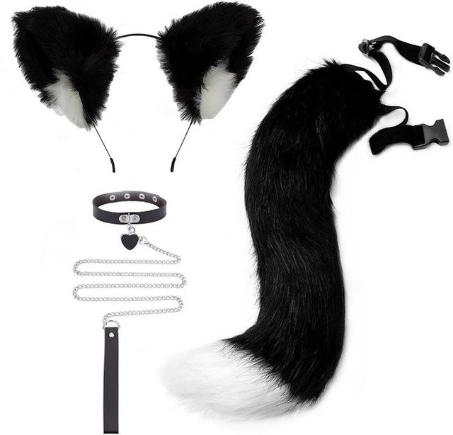 YIRAN Katze Fuchs Plüschschwänze, Cosplay Kostüme, Zubehör, Schwarz - Bild 1