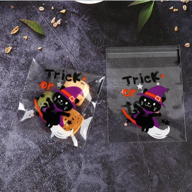 100 Stück NATAWA Halloween Süßigkeiten Tüten aus Kunststoff, Selbstklebende Snack Verpackungstüten in Mehrfarbig - Bild 1