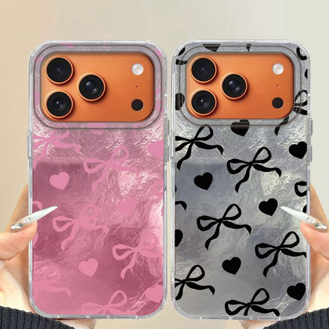 Bunte Handyhülle mit Herz und Schleife für dein iPhone, kompatibel mit iPhone 17 Air, 16, 15, 14, 13, 12 Pro Max und weiteren Modellen, Mehrfarbig - Bild 1