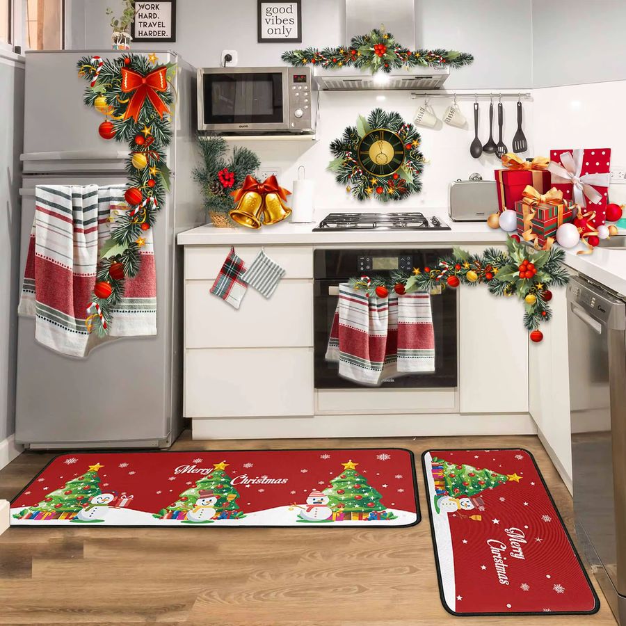 Vikama 2er-Set Weihnachtliche Küchenläufer mit Schneemann Motiv, rutschfester und waschbarer Teppich für Flur und Heimdekoration - Bild 3