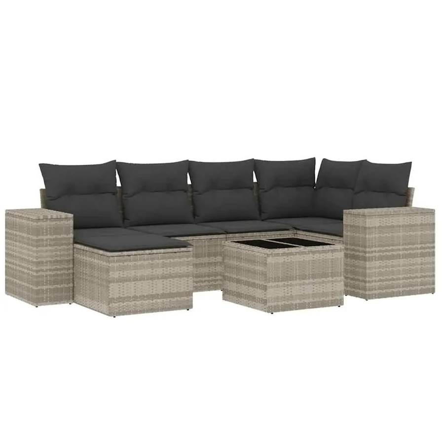 vidaXL 7-tlg Garten-Sofagarnitur in L-Form aus Poly-Rattan mit Kissen in Hellgrau - Bild 2