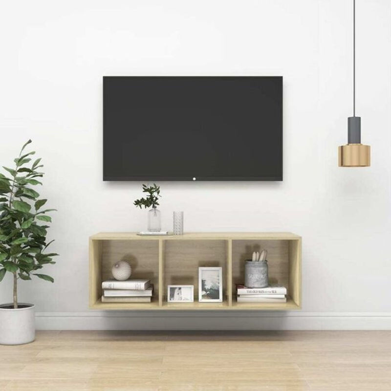 Vidaxl TV-Wandschrank in Eiche Natur Braun aus Holzwerkstoff, Skandinavisch Modern, B/T/H: 37 x 37 x 107 cm - Bild 1