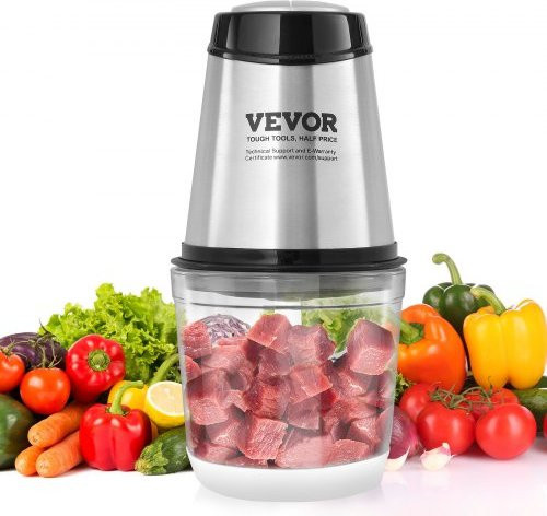 VEVOR Elektrischer Food Processor mit Glasbehälter und Fleischwolf, Silber - Bild 1