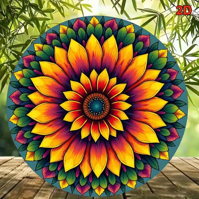 Potdemiel Vintage Wanddekoration aus Metall mit Sonnenblumen-Mandala-Design, rund, Mehrfarbig, Durchmesser: 20 cm - Bild 1