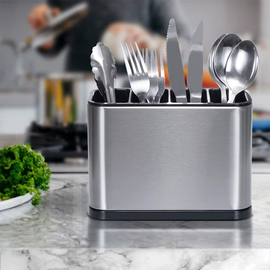 LMETJMA Besteck-Caddy aus Edelstahl in Silber mit 4 geteilten Fächern, Besteck-Organizer und Utensilien-Trockenständer - Bild 5