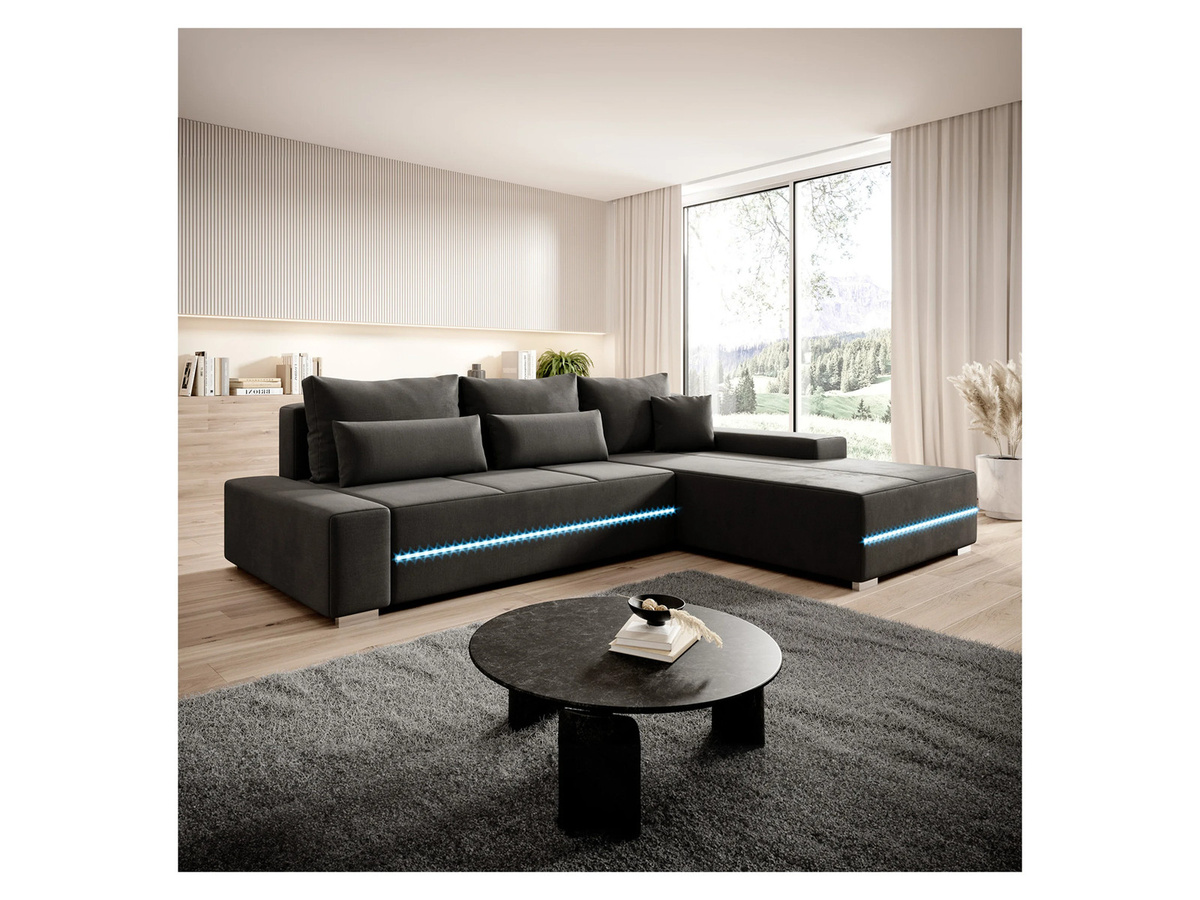 Juskys Ecksofa Davos Rechts mit Schlaffunktion und LED in Dunkelgrau aus Samt - Bild 2