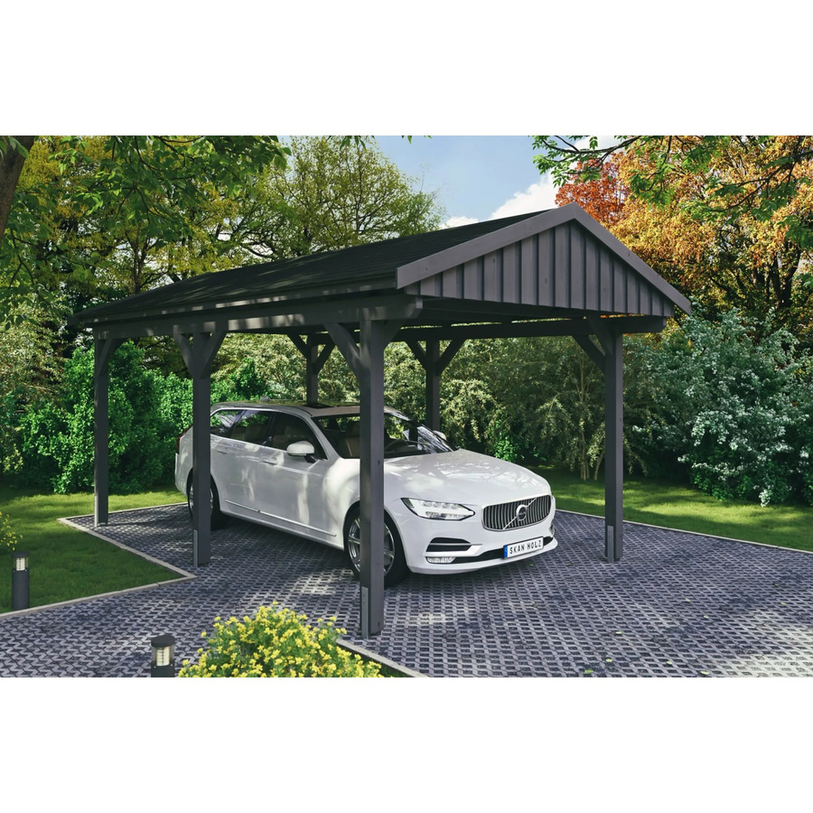 Skan Holz Carport Fichtelberg aus Fichte Leimholz in Grau mit Dachschindeln B: 317 cm, T: 566 cm, H: 303 cm - Bild 2