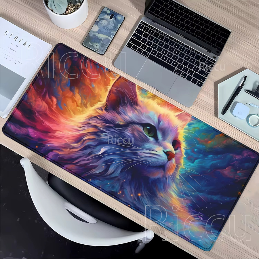 Riccu Gaming Mauspad XXL Bunte Süße Katze rutschfeste Schreibtischunterlage im Anime Design - Bild 2