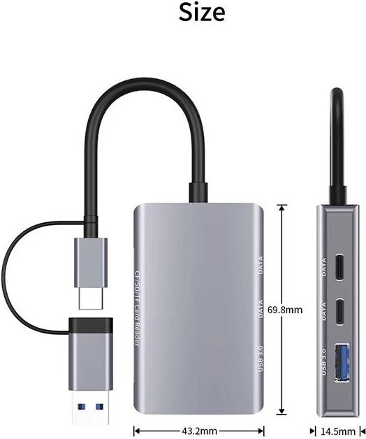 KEBIDU 6-in-1 USB 3.0 Hub Multiport-Adapter in Grau mit 5 Gbit/s Geschwindigkeit, 3-in-1 SD/TF/CF Kartenleser und 2 Typ-C-Datenports für Laptop, PC, Windows und Mac - Bild 1