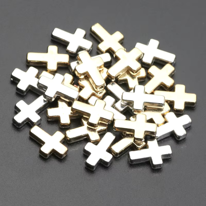Laudsong Perlen Kreuz, Gold Silber Farbe, Acryl, 9x13mm, Unisex - Bild 2