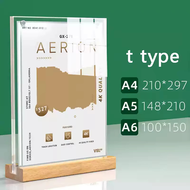 Doppelseitiger Kartenhalter aus Massivholz und Acryl in Braun für A4-Displays - Bild 2