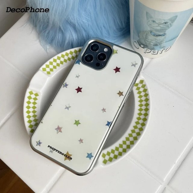 DecoPhone Handyhülle mit farbigen Sternen in Silber und Schwarz für iPhone XR bis iPhone 17 Pro Max, TPU Anti-Sturz Hülle - Bild 1