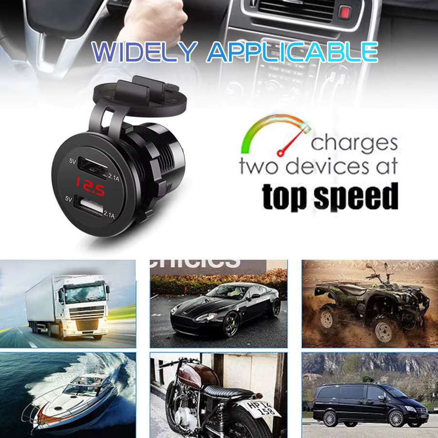 Kebidumei Dual USB Auto Ladegerät in Schwarz mit Voltmeter, wasserdichte Schnelllade-Steckdose für Auto, Marine und Motorrad, 4,2 A/5V - Bild 6